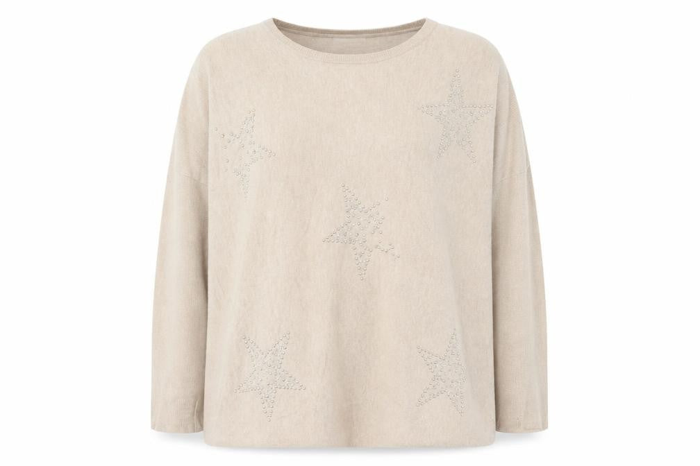 Front view of Millenium women’s beige round neck viscose jumper one size