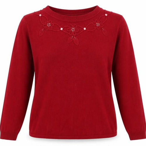 REFLECT knitwear Womens Red Round Neck  Acrylic Pullover Jumper Size S