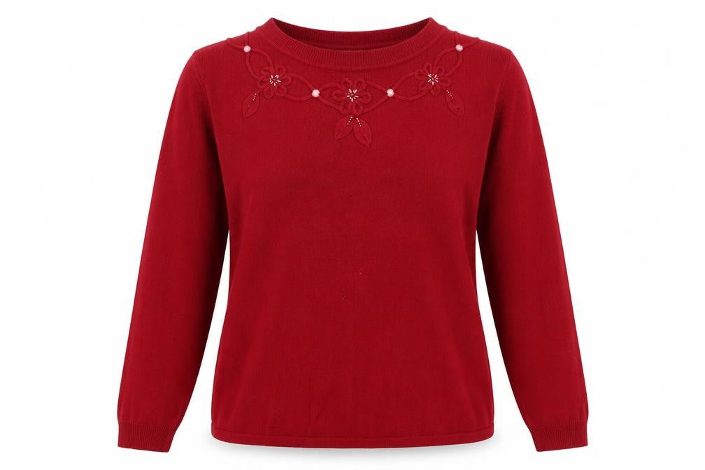 REFLECT knitwear Womens Red Round Neck  Acrylic Pullover Jumper Size S