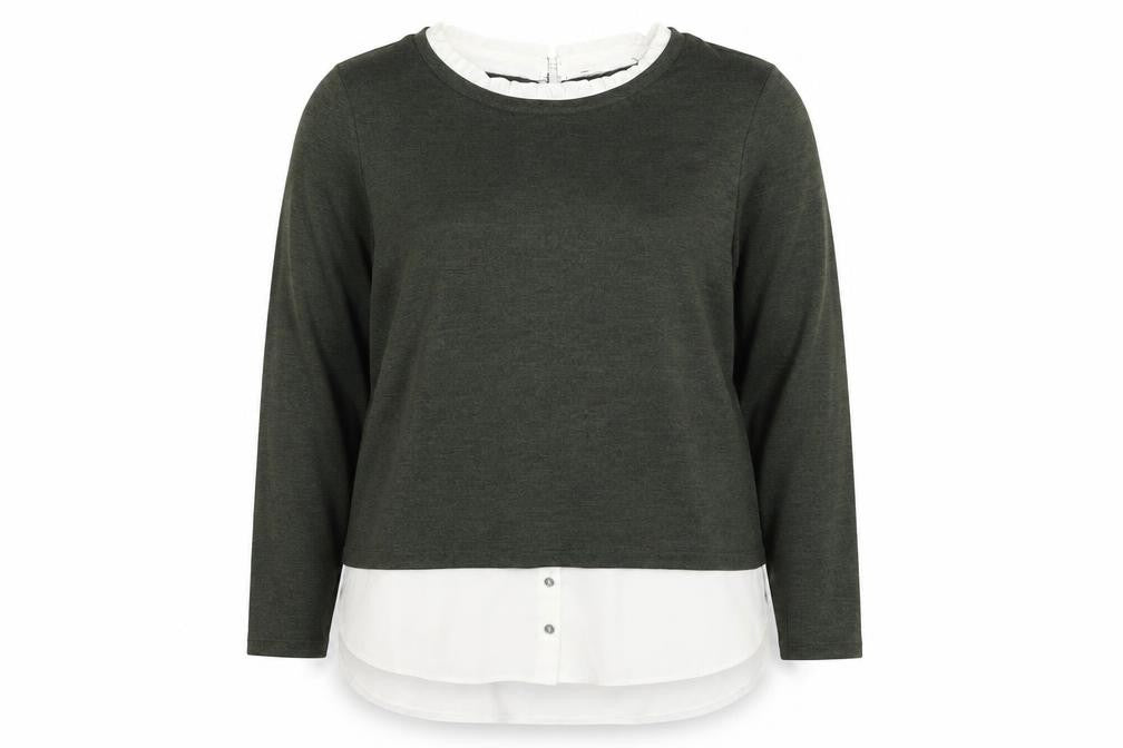 Front view of Dorothy Perkins women’s green collared polyester jumper, size UK 14