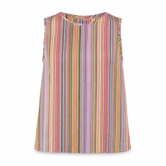 Front view of Bonita women’s multicoloured striped polyester basic tank, size UK 12, round neck