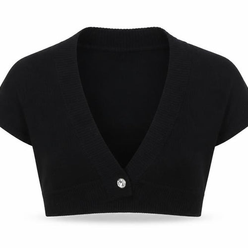 Bay   Womens Black V-Neck  Cotton Shrug Jumper Size 14