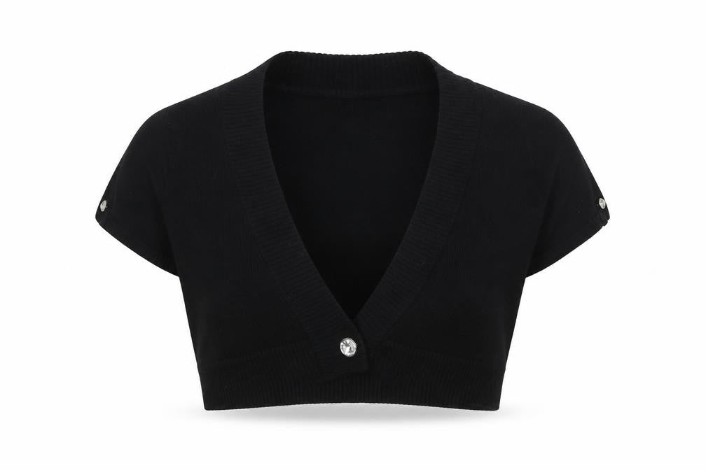 Bay   Womens Black V-Neck  Cotton Shrug Jumper Size 14
