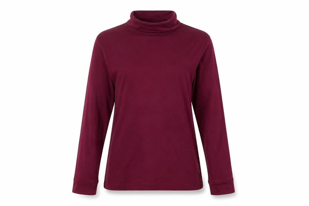 Front view of Cotton Traders women’s purple roll neck polyester jumper, size M