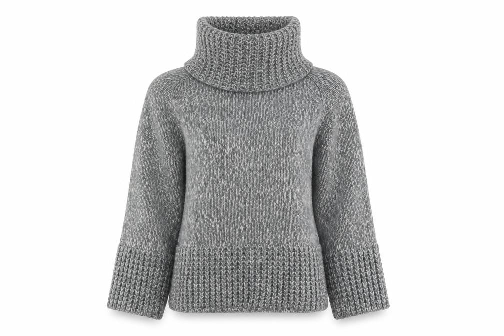 Front view of Imagine women’s grey roll neck acrylic jumper, size L