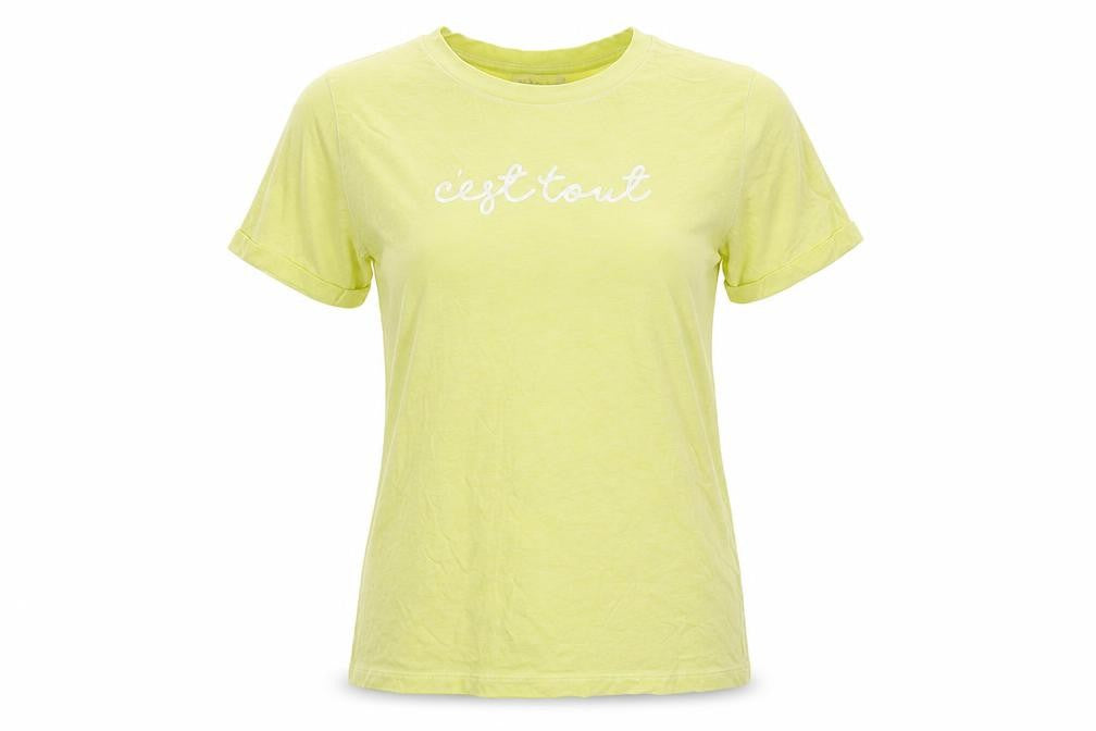 Front view of Oasis women’s yellow 100% cotton basic t-shirt, size S, round neck