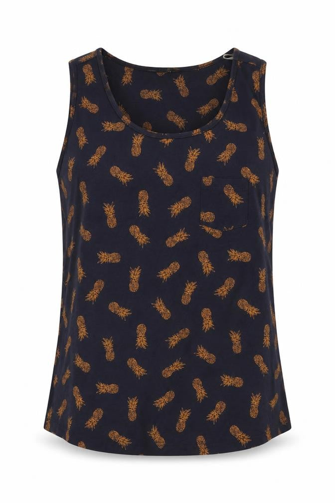 Debenhams Womens Blue Geometric 100% Cotton Basic Tank Size 12 Scoop Neck