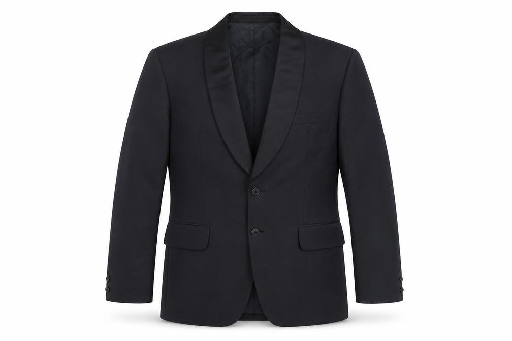 Front view of Burton men’s black polyethylene jacket suit jacket, size 38