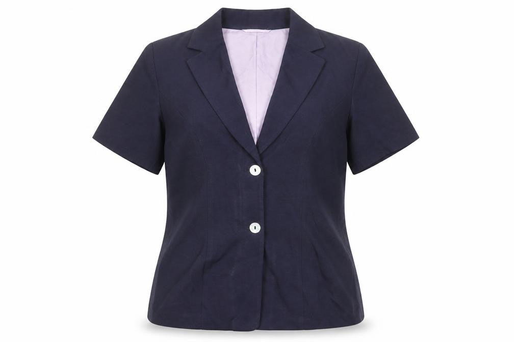 Front view of Dorothy Perkins women’s blue jacket blazer, size UK 12, button