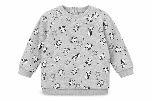 Front view of Matalan Baby Grey Geometric Cotton jumper, size 9-12, Months Button - Panda Print