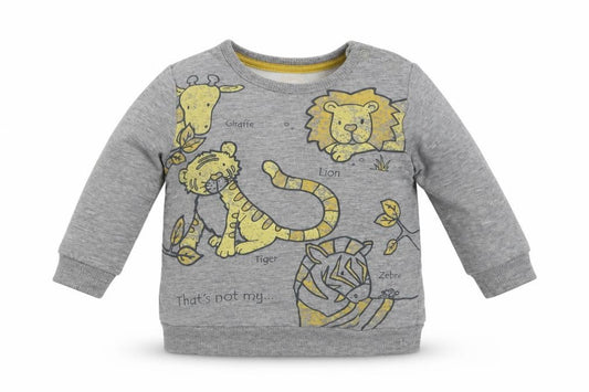 Front view of George Baby Grey Cotton Basic T-Shirt, size 3-6, Months Crew Neck Pullover - Tiger