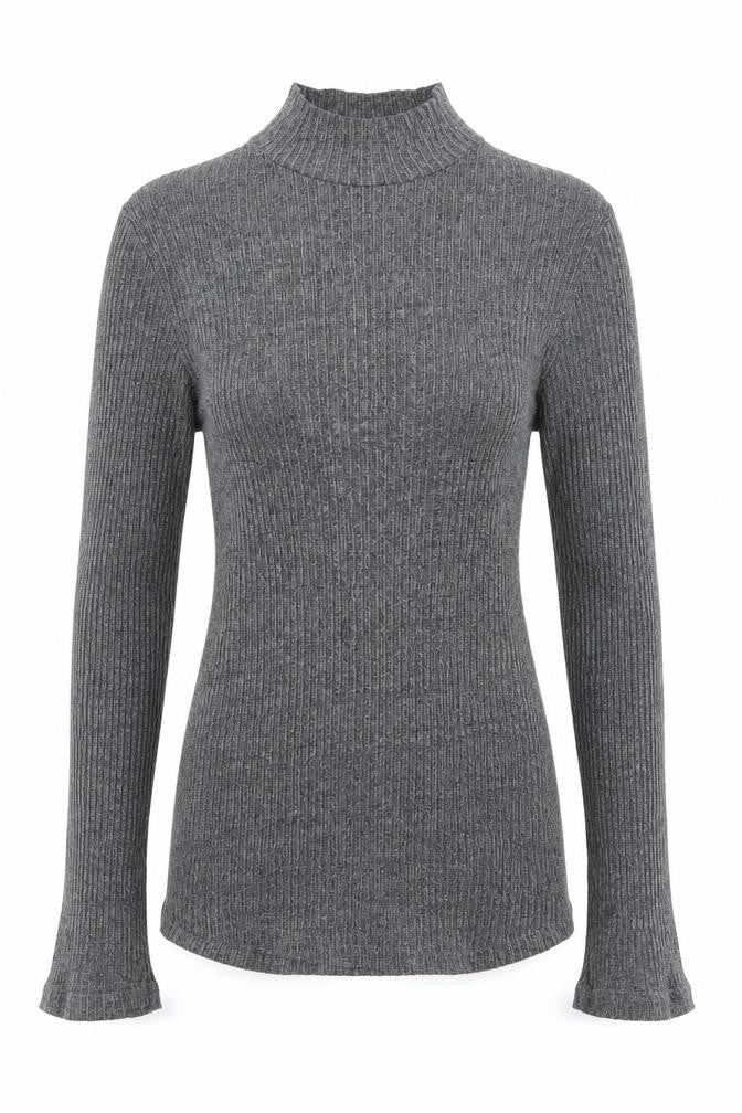 Front view of H&M women’s grey high neck cotton jumper, size M