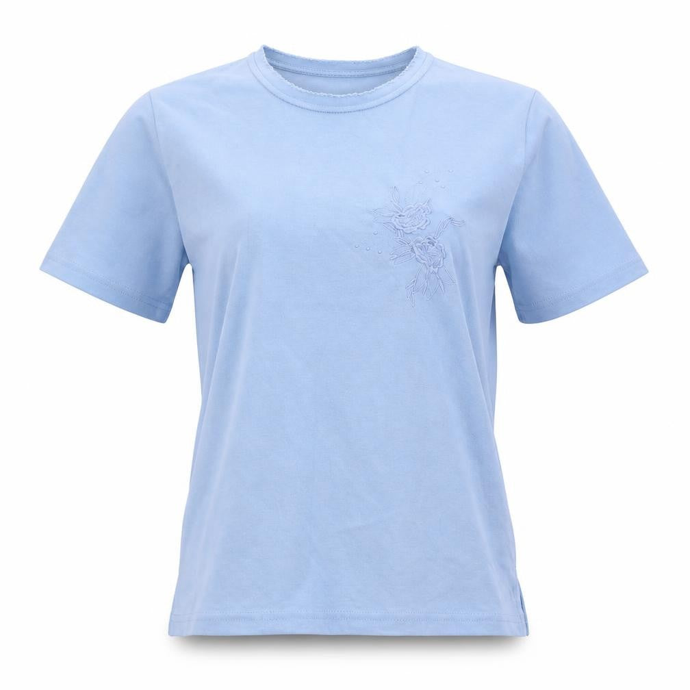 Beaumonde Womens Blue Floral Polyester Basic T-Shirt Size 10 Round Neck - Size 10-12