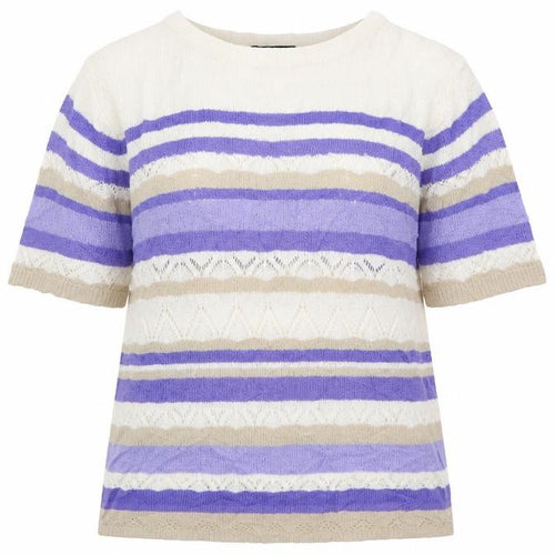 Bonmarché Womens Blue Boat Neck Striped Acrylic Pullover Jumper Size M