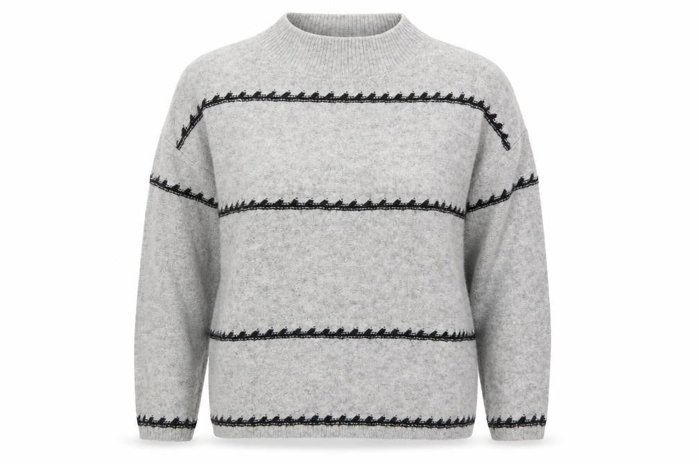 Matalan Womens Grey Mock Neck Striped Acrylic Pullover Jumper Size XL