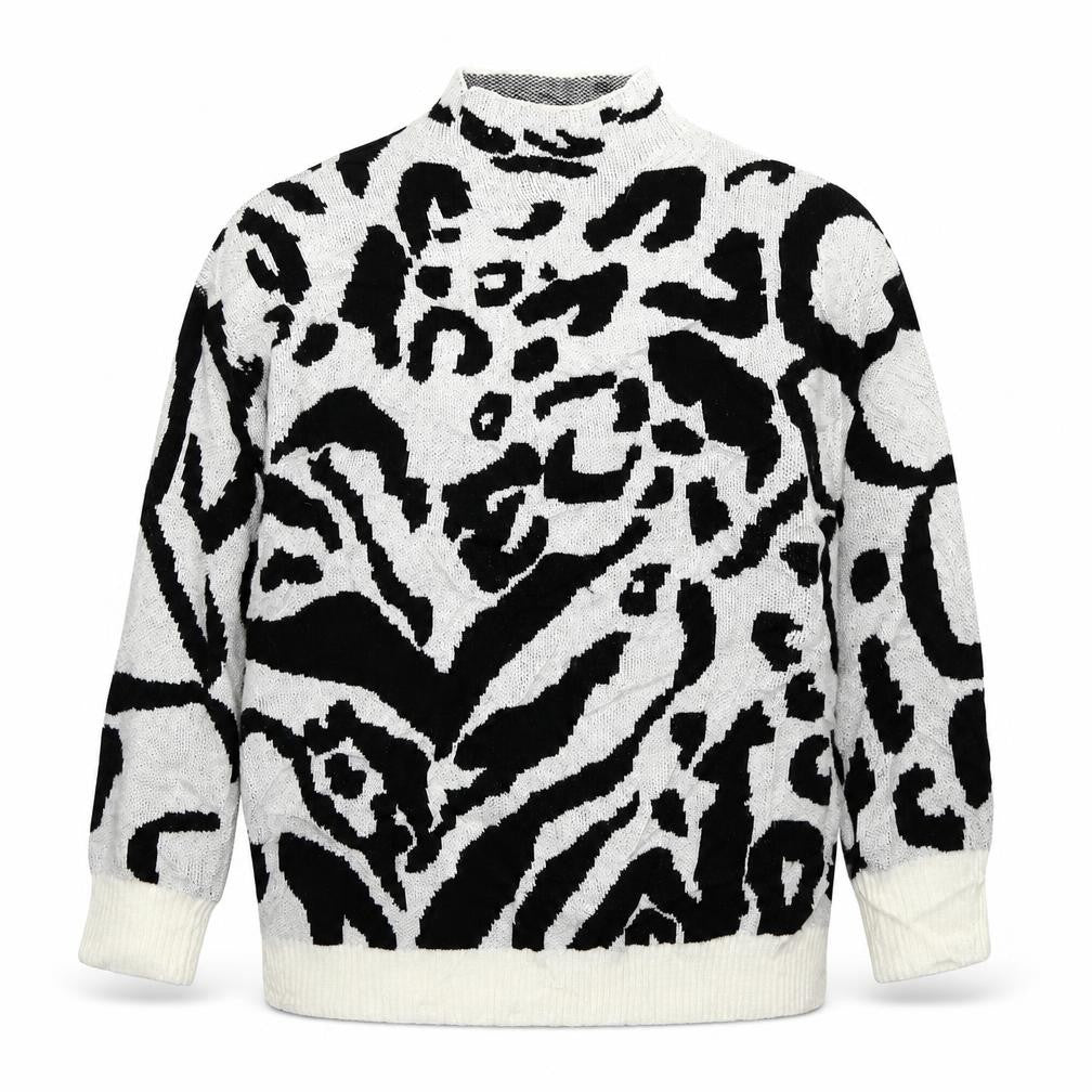 SheIn Girls White Mock Neck Animal Print Acrylic Pullover Jumper Size 10 Years  Pullover
