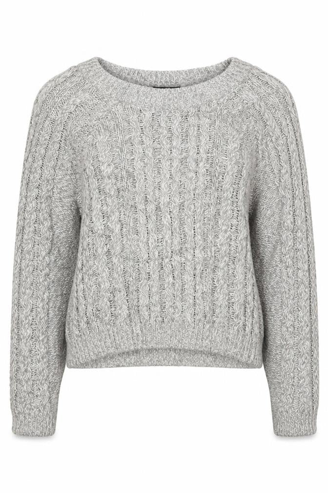 Front view of H&M women’s grey round neck cotton jumper, size M