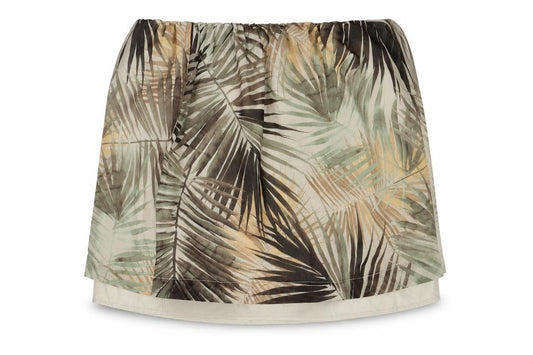 Front view of H&M women’s multicoloured geometric polyester swing skirt, size UK 10