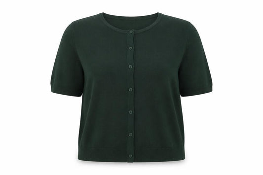 Front view of Marks & Spencer women’s purple acrylic basic button-up, size UK 18, collared
