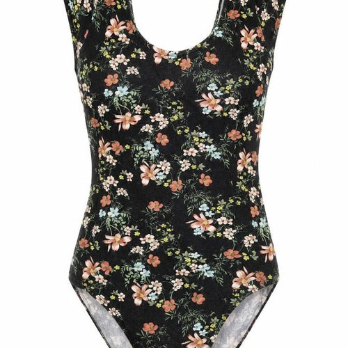 Miss Selfridge Womens Black Floral Cotton Bodysuit One-Piece Size 10  Button