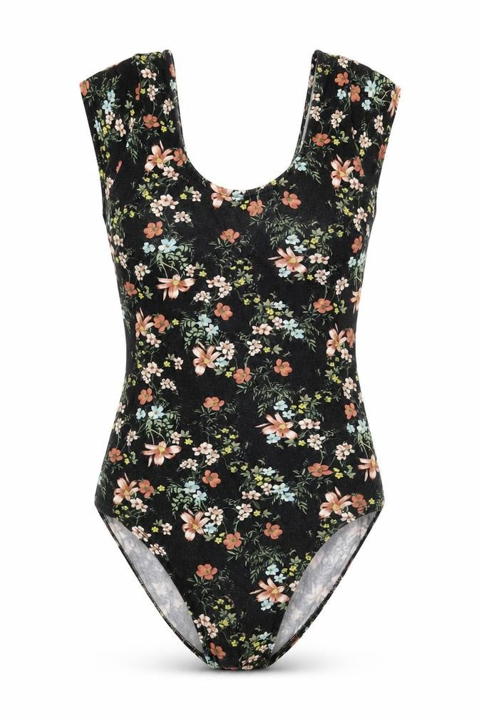 Miss Selfridge Womens Black Floral Cotton Bodysuit One-Piece Size 10  Button