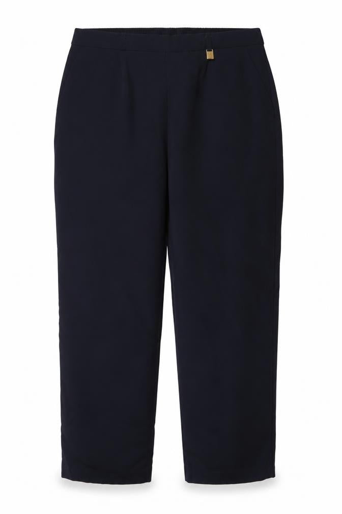 Front view of Classics women’s blue polyester trousers, size UK 16, 23-inch leg regular