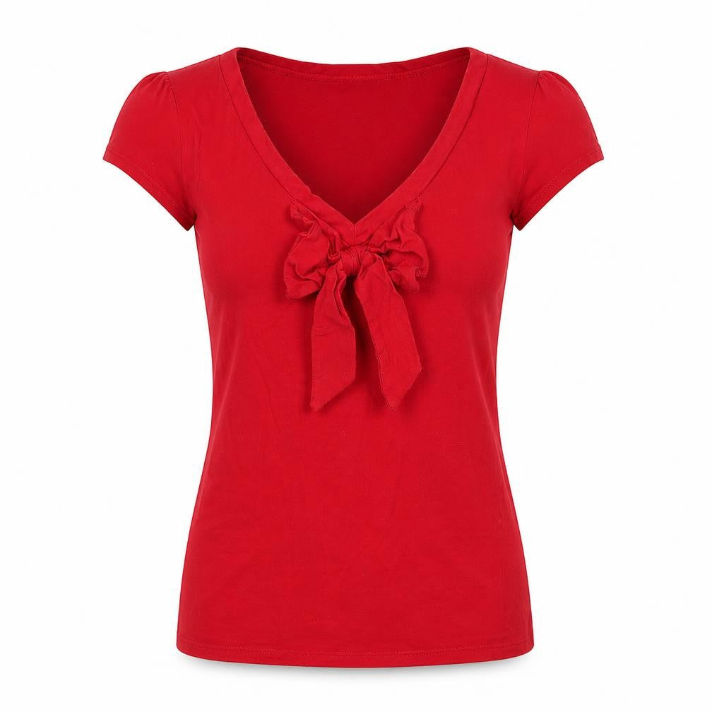 Dorothy Perkins Womens Red  Cotton Basic T-Shirt Size 4 V-Neck