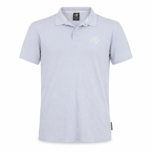 Front view of Crosshatch men’s blue cotton polo, size M, collared button