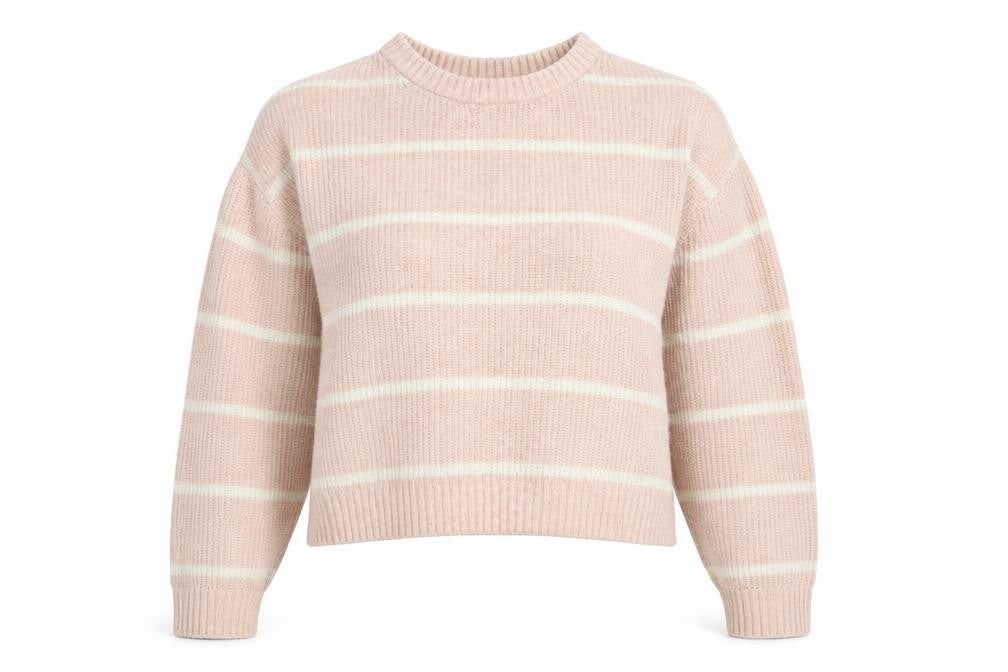 Divided Womens Pink Crew Neck Striped Acrylic Pullover Jumper Size XS   - Cropped