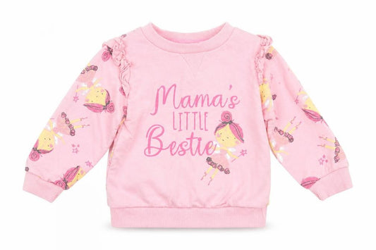 Front view of Studio girls’ pink cotton jumper, size 6-9, months - mama's little bestie