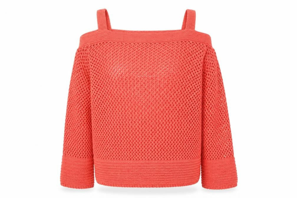Front view of Simply Be women’s red square neck acrylic jumper, size UK 16