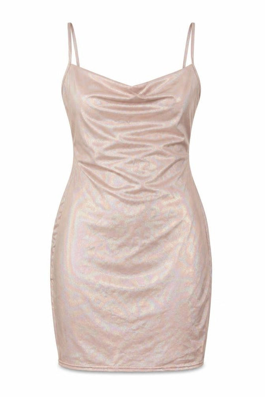 Front view of Missguided women’s pink polyester shift, size UK 8, round neck