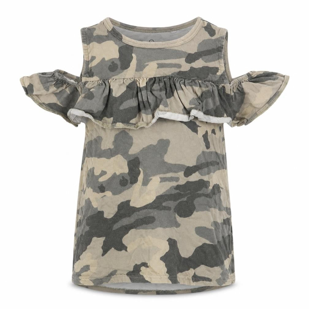 NEXT Girls Green Camouflage 100% Cotton Basic T-Shirt Size 5 Years Boat Neck Pullover