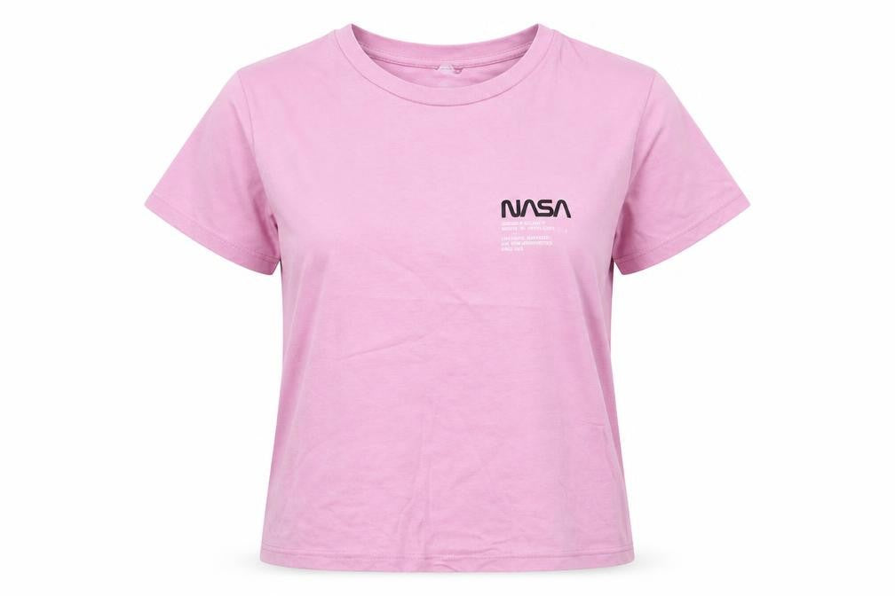 Front view of H&M women’s purple 100% cotton basic t-shirt, size M, round neck