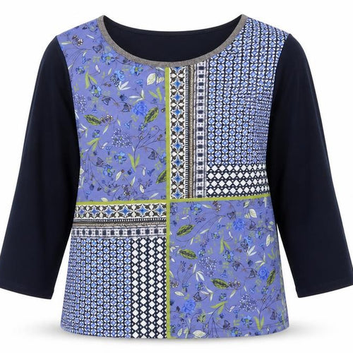 Bianca Womens Blue Floral Polyester Basic Blouse Size 12 Boat Neck