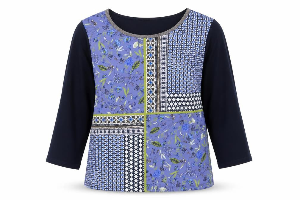Bianca Womens Blue Floral Polyester Basic Blouse Size 12 Boat Neck