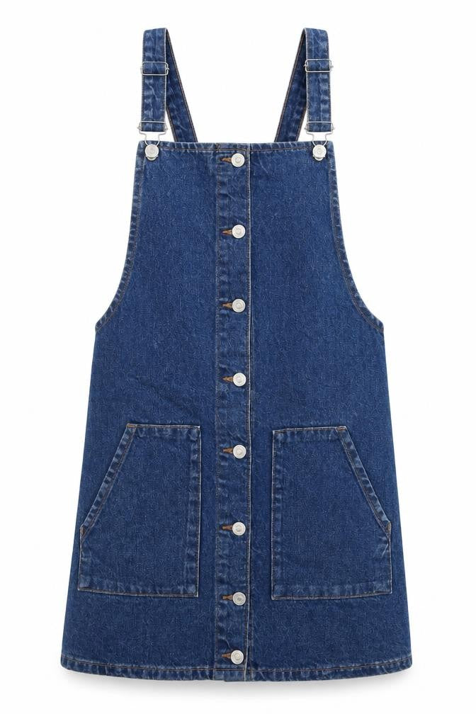 Front view of Topshop women’s blue cotton a-line, size UK 6, square neck