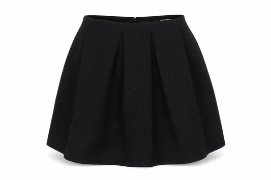 Front view of Vera & Lucy women’s black polyester pleated skirt, size S