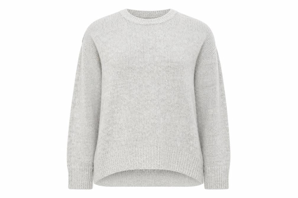 Front view of New Look women’s beige round neck acrylic jumper, size UK 14