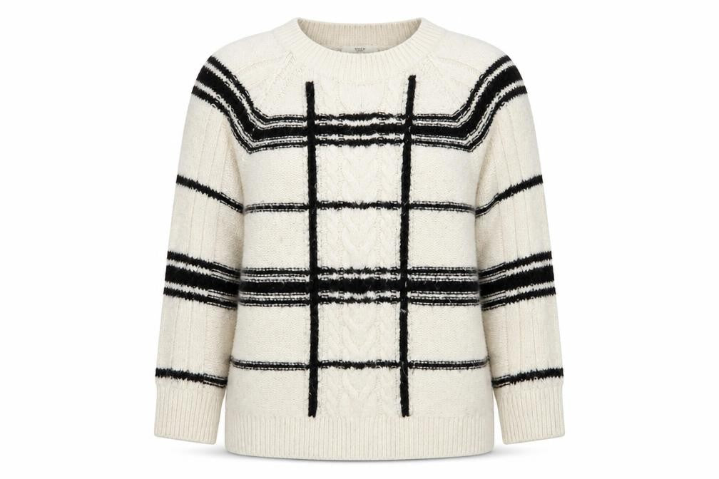 NEXT Womens Ivory Crew Neck Striped Acrylic Pullover Jumper Size L