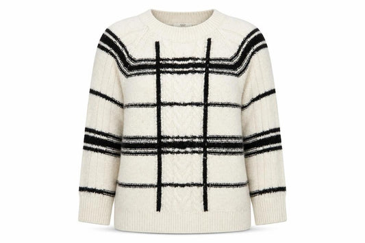 Front view of Next women’s ivory crew neck striped acrylic jumper, size L