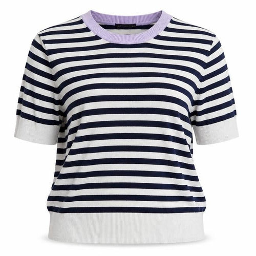 Marks and Spencer Womens Blue Round Neck Striped Viscose Pullover Jumper Size 16