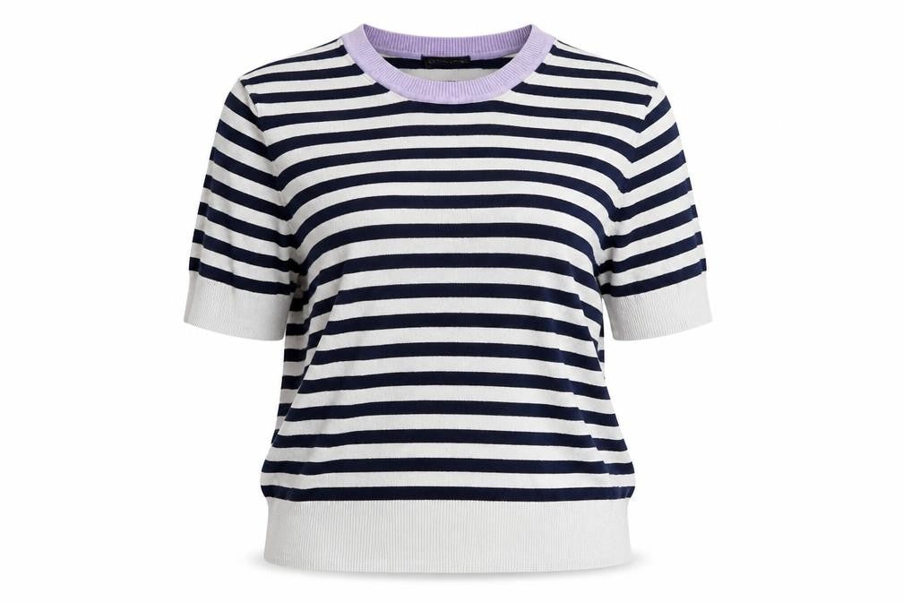 Marks and Spencer Womens Blue Round Neck Striped Viscose Pullover Jumper Size 16