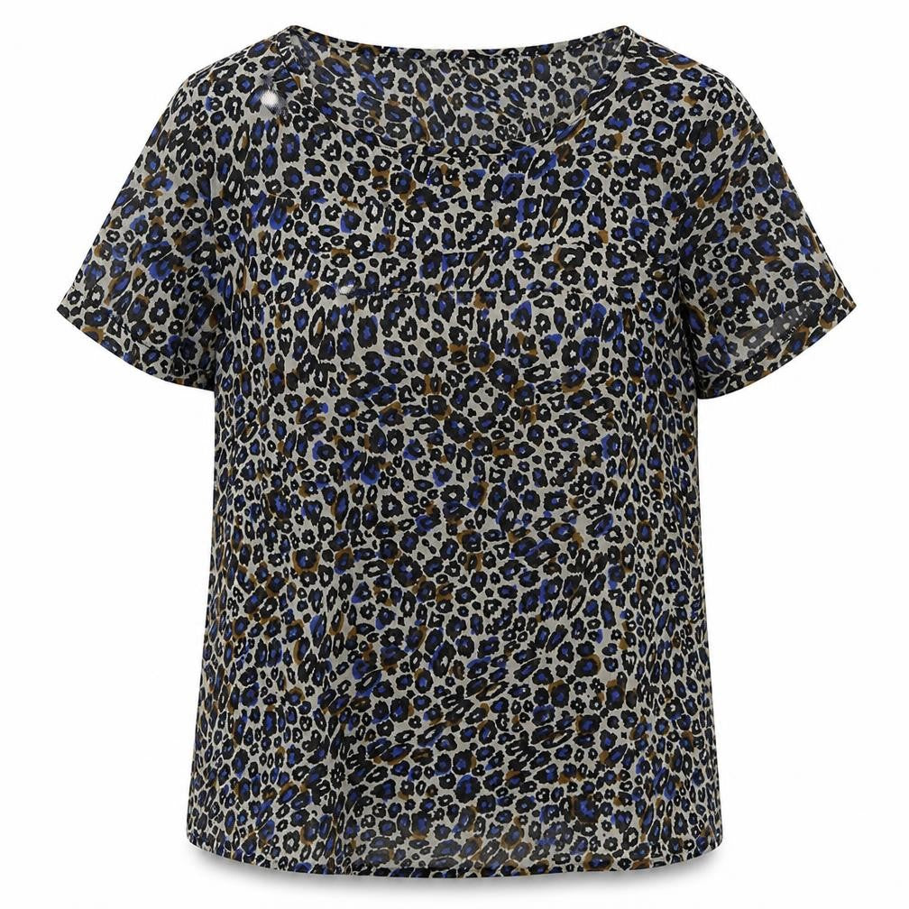 Front view of New Look women’s beige camouflage polyester basic blouse, size UK 8, round neck - blue