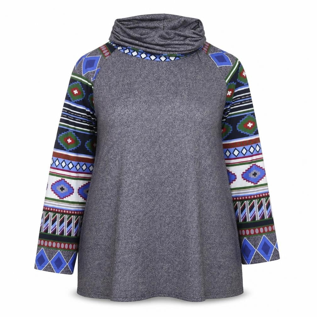 Front view of Miss Look women’s grey geometric polyester pullover sweatshirt, size XL, pullover