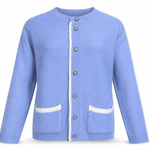 Lizzi Womens Blue Crew Neck  Acrylic Cardigan Jumper Size M