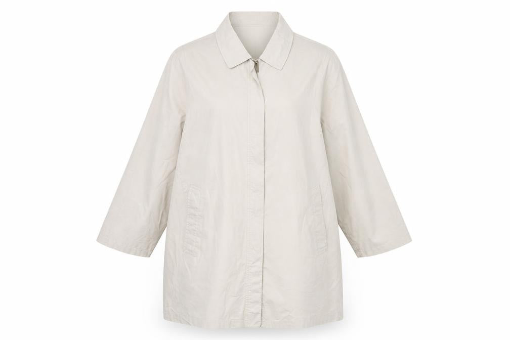 Front view of Dannimac women’s ivory overcoat coat, size L, zip