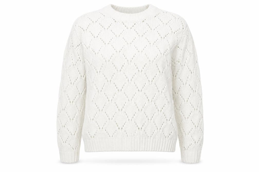 Front view of KappAhl women’s ivory crew neck polyester jumper, size S