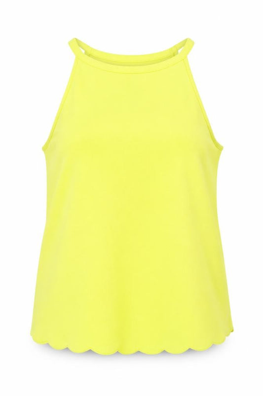 Front view of New Look women’s yellow polyester basic tank, size UK 12, square neck