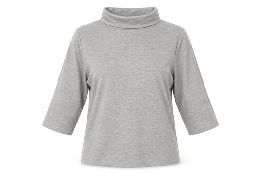Front view of Boohoo women’s grey high neck polyester jumper, size UK 14